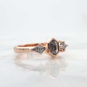 Rose Gold Engagement Ring With Unique Salt and Pepper Diamonds, Geometric Fine Jewelry image 6