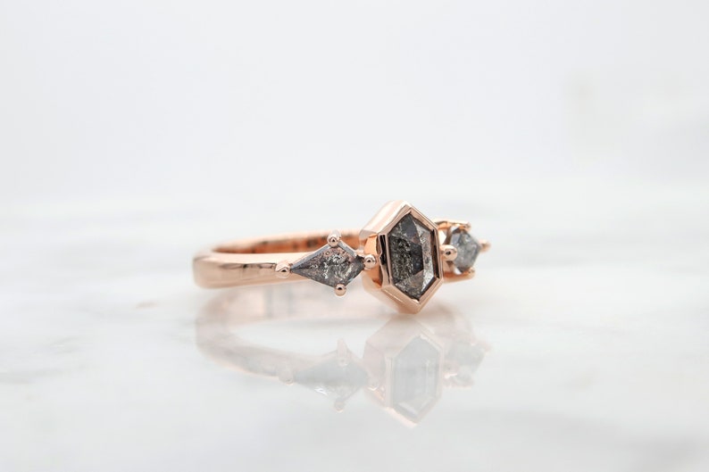 Rose Gold Engagement Ring With Unique Salt and Pepper Diamonds, Geometric Fine Jewelry image 6