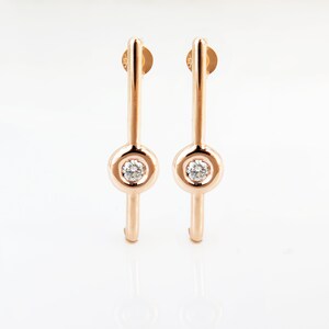 Minimalist 14k Rose Gold Drop Earrings Set With Diamond image 5