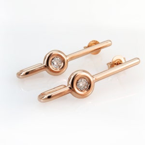Minimalist 14k Rose Gold Drop Earrings Set With Diamond image 4