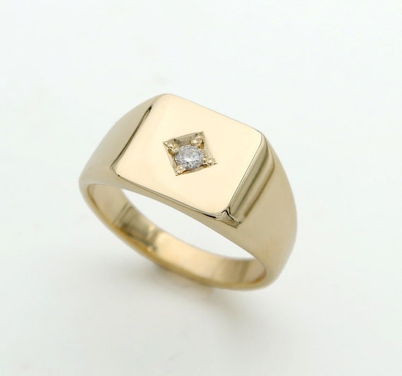 Diamond Signet Ring 14k Gold Signet Ring Fine Jewelry Solid | Etsy