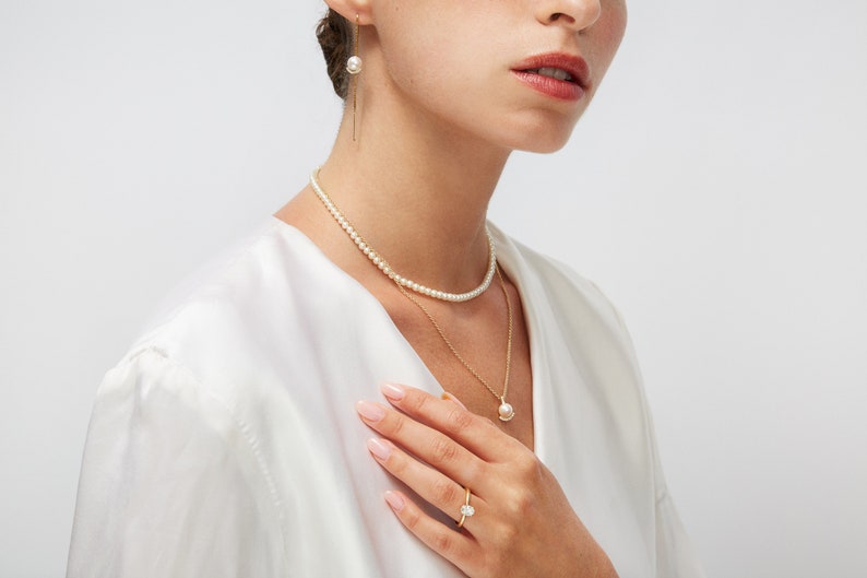 Diamond And Pearl Threader Earrings image 6