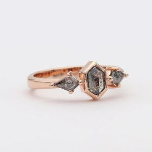 Rose Gold Engagement Ring With Unique Salt and Pepper Diamonds, Geometric Fine Jewelry image 5