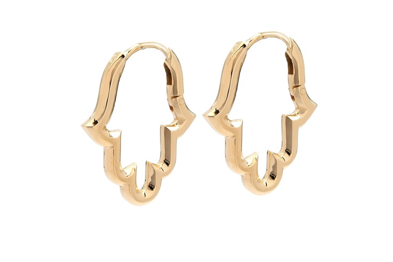 Solid Gold Hamsa Hand Earrings Lucky Charm Hamsa Earrings Protection Amulet Spiritual Charm Jewish Protection Charm image 2
