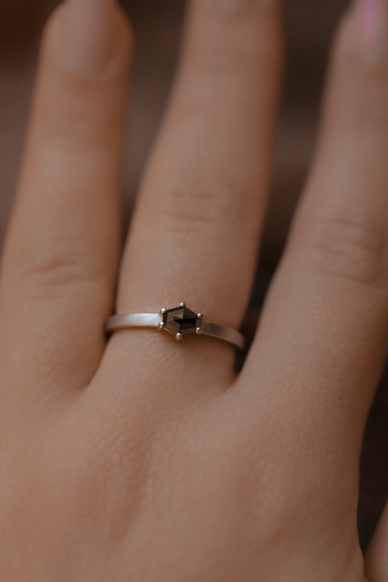 Black Diamond Engagement Ring Fine Jewelry Minimalist White Gold Ring image 1