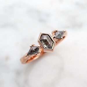 Rose Gold Engagement Ring With Unique Salt and Pepper Diamonds, Geometric Fine Jewelry image 7