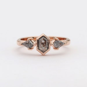 Rose Gold Engagement Ring With Unique Salt and Pepper Diamonds, Geometric Fine Jewelry image 4