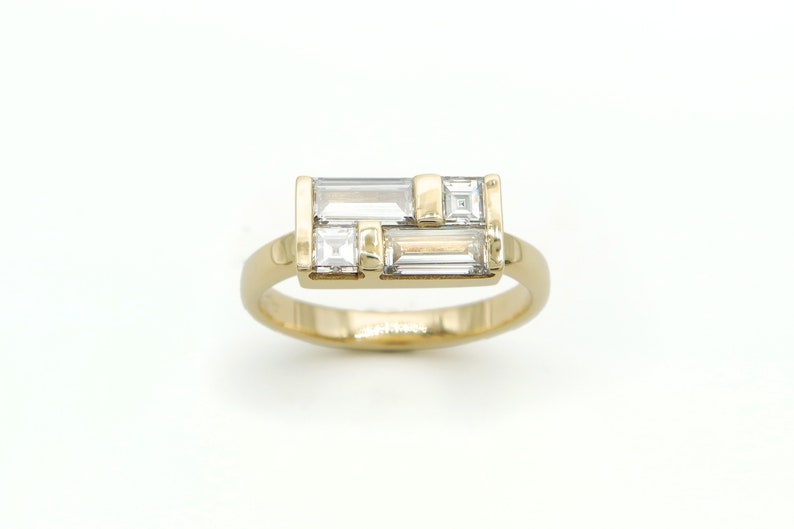Art Deco Diamond Engagement Ring, Baguette Diamond Ring, Modern Multi Diamond Ring image 5