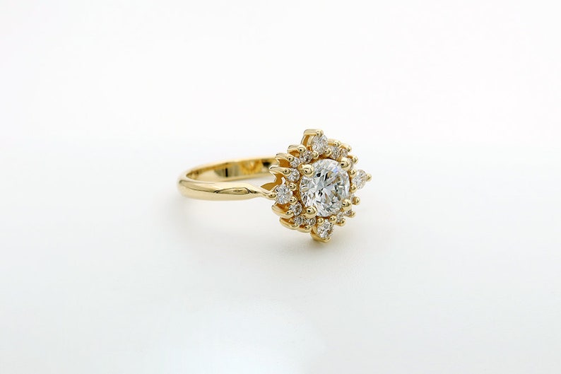 Flower Gold Engagement Ring Multi Diamond Ring Fine Diamond Jewelry image 3