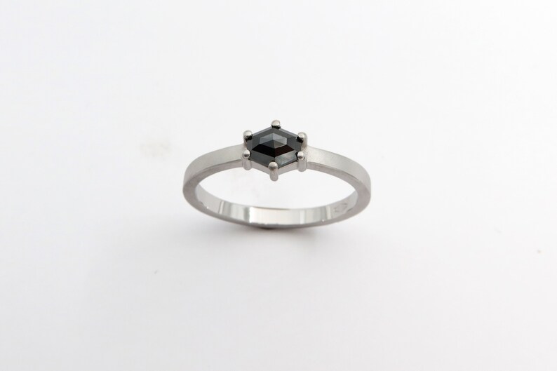 Black Diamond Engagement Ring Fine Jewelry Minimalist White Gold Ring image 6