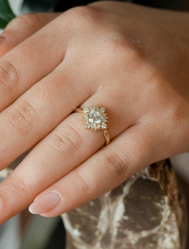 Flower Gold Engagement Ring Multi Diamond Ring Fine Diamond Jewelry image 1