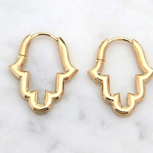 Solid Gold Hamsa Hand Earrings Lucky Charm Hamsa Earrings Protection Amulet Spiritual Charm Jewish Protection Charm image 4