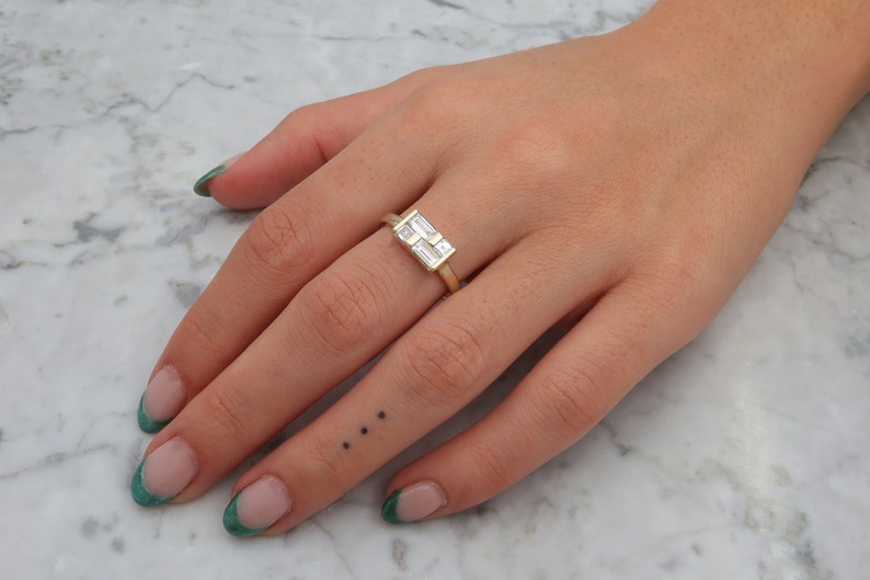 Art Deco Diamond Engagement Ring, Baguette Diamond Ring, Modern Multi Diamond Ring image 3