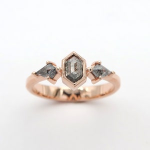 Rose Gold Engagement Ring With Unique Salt and Pepper Diamonds, Geometric Fine Jewelry image 3