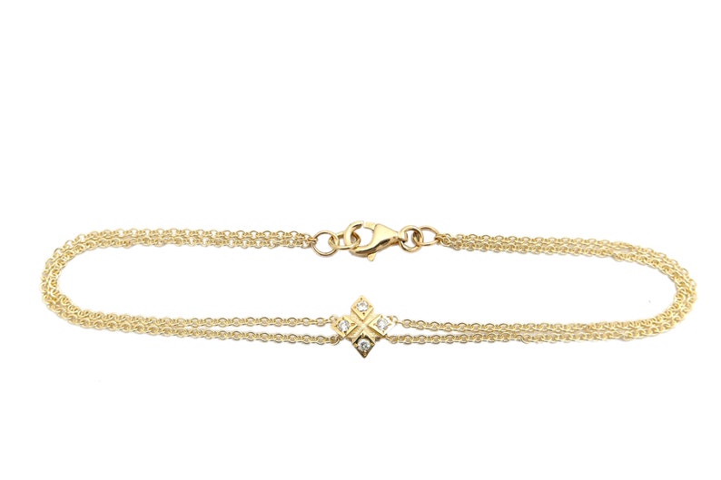 14K Solid Gold And Diamond Bracelet / Diamond Charm Bracelet / Diamond Clover Charm Bracelet/ 14K Gold Diamond Bracelet image 7