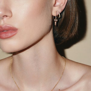 Minimalist 14k Rose Gold Drop Earrings Set With Diamond image 3