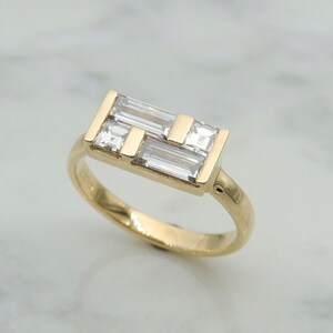 Art Deco Diamond Engagement Ring, Baguette Diamond Ring, Modern Multi Diamond Ring image 7