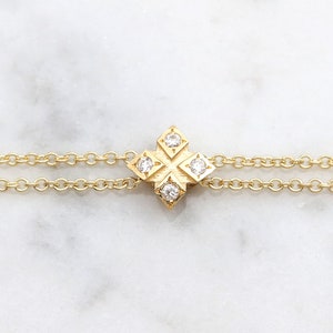 14K Solid Gold And Diamond Bracelet / Diamond Charm Bracelet / Diamond Clover Charm Bracelet/ 14K Gold Diamond Bracelet image 2