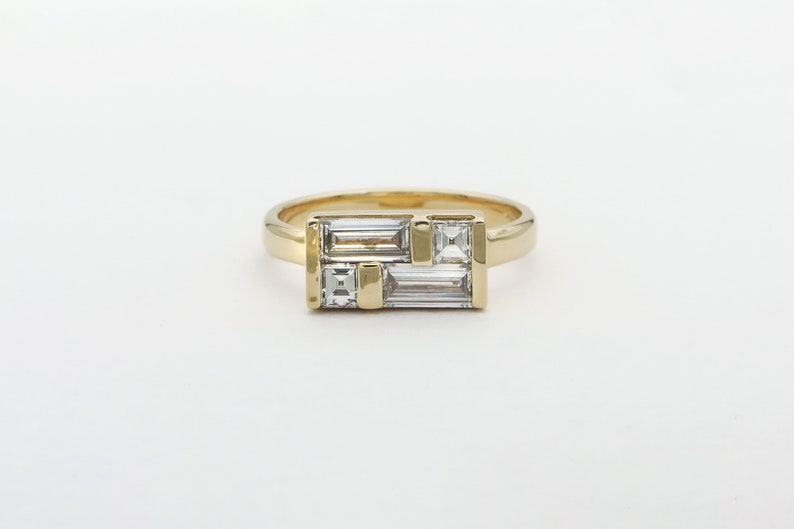 Art Deco Diamond Engagement Ring, Baguette Diamond Ring, Modern Multi Diamond Ring image 6