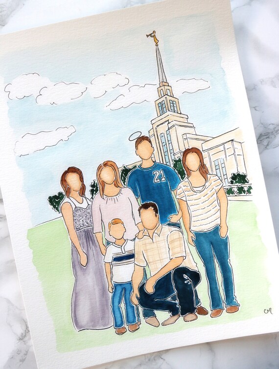 6 Person Background Watercolor Portrait Etsy