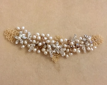 Handmade bridal hairvine with topaz, powdered almond and ivory tones