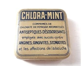 Vintage CHLORA-MINT BOX; Tin box from the 1940s; Old Metal Box; Collectable; French Vintage; Gift for collector.