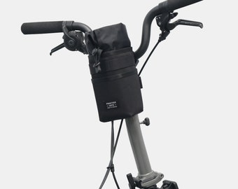 Black Handlebar Stem Bag | Bike Water Bottle Holder for City Riders | Waterproof Nylon Bicycle Bag | Brompton Accessory Seoul