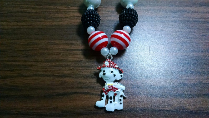 Rhinestone Paw Patrol Marshall Pendant Chunky Bubblegum Bead Necklace
