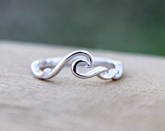 COYOTE Solid 925 Sterling Silver Wave Design Simple Plain Surfer Ocean Waves Nautical Ring Band Sizes 5-10