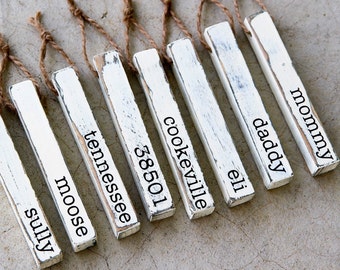 Personalized Christmas Ornaments / Farmhouse  / Rustic Decor / Primitive / Custom Stocking Tags