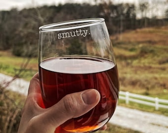 Smutty Smut Funny Stemless Wine Glass 21oz  / Etched Glasses / Book Club Friend Gifts / Custom Engraved / Gift for Wife Girlfriend Her