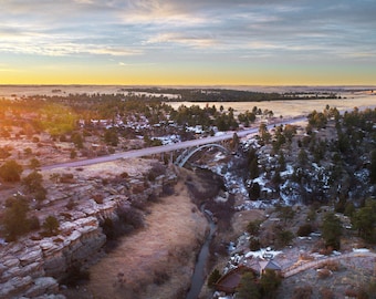 Aerial Bridge Canyon Print | Aerial Photo | Bridge Photo | Castlewood Canyon | Sky Decor | Sunrise Decor | Nature Decor | Colorado Decor