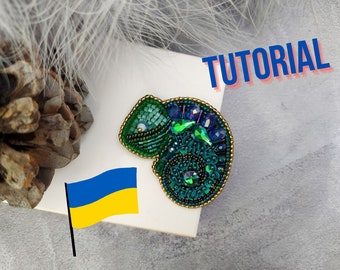 Ukraine chameleon embroidery pattern brooch, PDF Beading Pattern, Tutorial brooch, DIY brooch, Beaded chameleon brooch, Digital Download