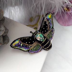 Beaded Butterfly Moth Beetle brooch pin Embroidered brooch Insect jewelry Statement jewelry Insect art Animal jewelry Nature jewelry Bug pin image 1