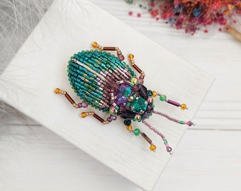 Embroidery beaded brooch Insect Beetle brooch pin Art glass brooch Insect art Animal Nature jewelry Bug jewelry Bug pin 21st birthday gift