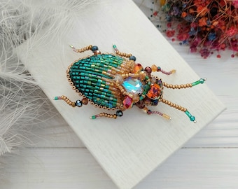 Embroidery beaded brooch Stag Beetle brooch pin Art glass brooch Insect art Animal Nature jewelry Bug jewelry Bug pin 21st birthday gift