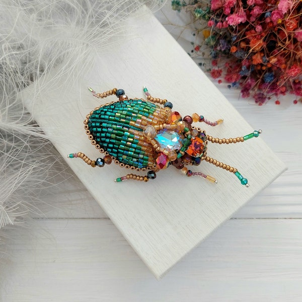 Embroidery beaded brooch Stag Beetle brooch pin Art glass brooch Insect art Animal Nature jewelry Bug jewelry Bug pin 21st birthday gift