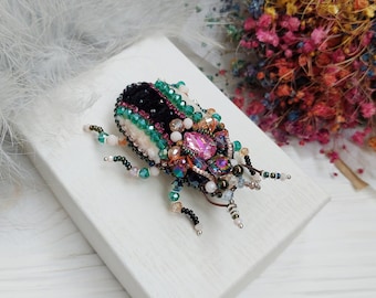 Stag Beetle brooch pin Embroidery beaded brooch Art glass brooch Insect art Animal Nature jewelry Bug jewelry Bug pin Scarab Jewelry