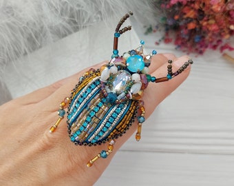 Embroidery beaded brooch Stag Beetle brooch pin Art glass brooch Insect art Animal Nature jewelry Bug jewelry Bug pin 21st birthday gift