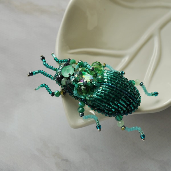 Embroidery beaded brooch Scarab beetle brooch pin Unique jewelry Insect art Animal Nature jewelry Bug jewelry Bug pin 40th birthday gift