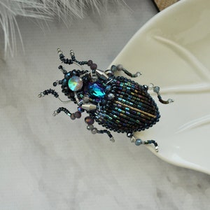 Embroidery beaded brooch Scarab Beetle brooch pin Statement jewelry Insect art Animal Nature jewelry Bug jewelry Bug pin 40th birthday gift