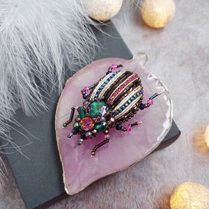 Beetle beaded brooch, Bug brooch pin, Unique embroidery brooch