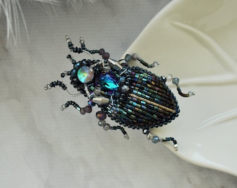 Embroidery beaded brooch Scarab Beetle brooch pin Statement jewelry Insect art Animal Nature jewelry Bug jewelry Bug pin 40th birthday gift