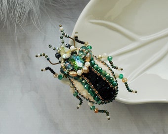 Embroidery beaded brooch Beetle brooch pin Statement Unique jewelry Insect art Animal Nature jewelry Bug jewelry Bug pin 40th birthday gift