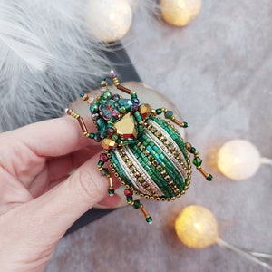 Beetle beaded brooch, Bug brooch pin, Unique embroidery brooch
