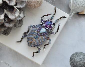 Embroidery beaded brooch Beetle brooch pin jewelry Insect brooch Statement jewelry Unique jewelry Bug pin 40th birthday gifts for women