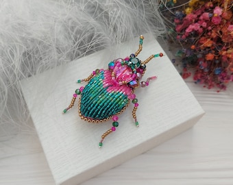 Embroidery beaded brooch Stag Beetle brooch pin Art glass brooch Insect art Animal Nature jewelry Bug jewelry Bug pin 21st birthday gift