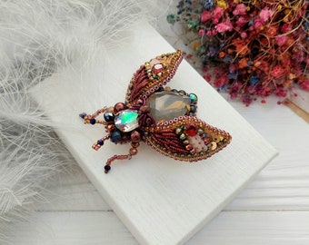 Beaded Cicada brooch pin Beetle brooch pin Fly brooch pin Embroidered brooch Insect brooch Statement jewelry Unique jewelry Bug brooch pin