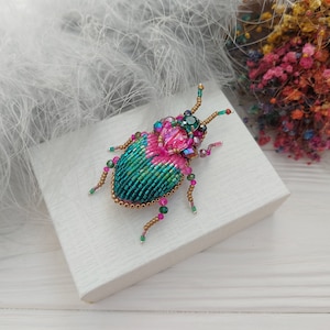 Embroidery beaded brooch Stag Beetle brooch pin Art glass brooch Insect art Animal Nature jewelry Bug jewelry Bug pin 21st birthday gift image 1