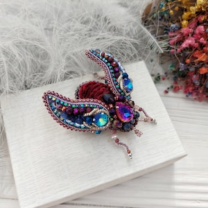 Embroidery beaded brooch Beaded beetle brooch pin Insect brooch Statement jewelry Unique jewelry Bug pin 40th birthday gifts for women